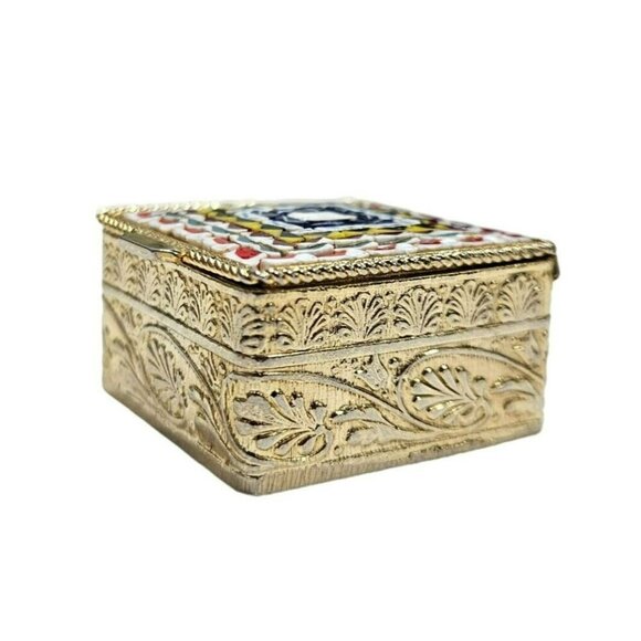 Vintage Ornate Trinket Pill Box‎ Intricate Mosac Tile Filigree Detail Italy - Picture 4 of 11
